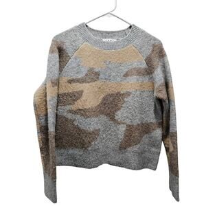 THML Anthropologie Camo Sweater Size M Gray Beige Brown Pullover